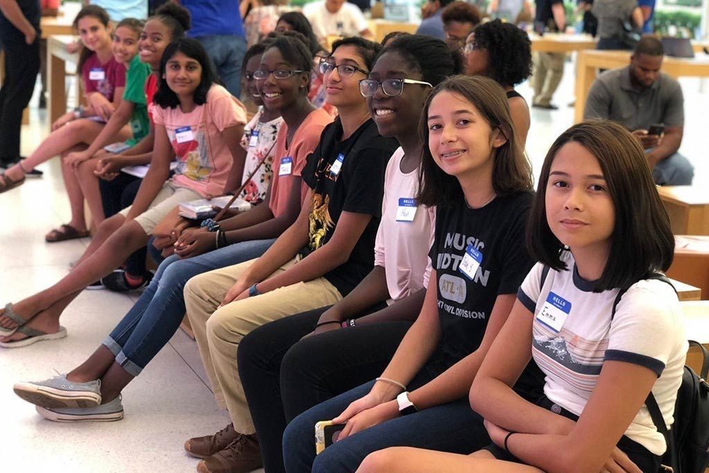 Middle and High school girls attending STEAM event