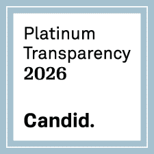 A white square badge with text: Platinum Transparency 2026 in black, and Candid. below, bordered by a light blue frame.