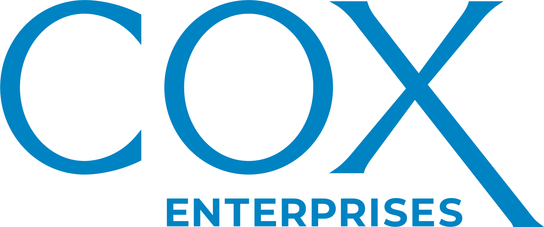 Cox Enterprises logo with COX in large blue letters and ENTERPRISES in smaller blue letters centered below.