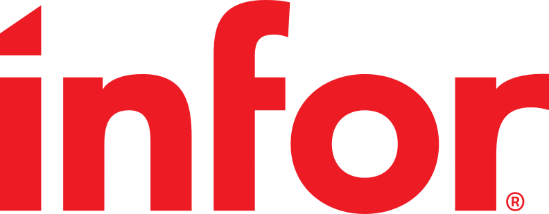 Partial red Infor logo with bold lowercase letters on a light gray background.