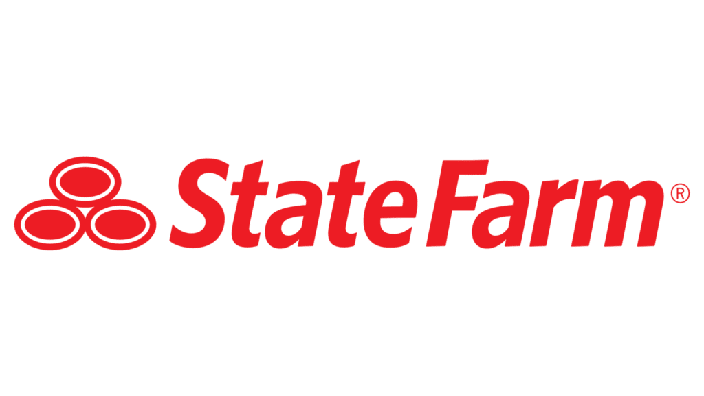 State Farm logo with three red ovals forming a triangle on the left and the words State Farm in bold red letters on the right, all on a white background.