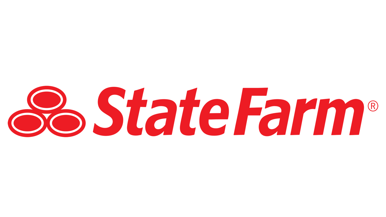 State Farm logo with three red ovals forming a triangle on the left and the words State Farm in bold red letters on the right, all on a white background.