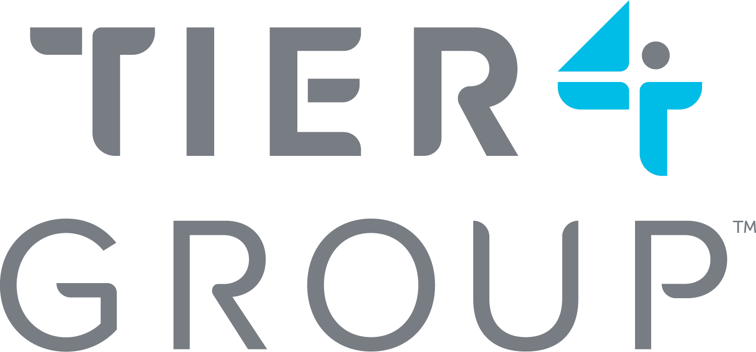 Tier4 Group logo with TIER and GROUP in gray, and a blue geometric figure resembling a number 4 and a person between the words.