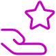 A purple outline of a hand reaching toward a star on a light gray background.