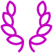 A simple illustration of a purple laurel wreath with two symmetrical branches curved upward, each with five leaves, on a light gray background.
