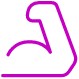 A simple purple outline of a flexed arm with a visible bicep, symbolizing strength or fitness, on a light background.