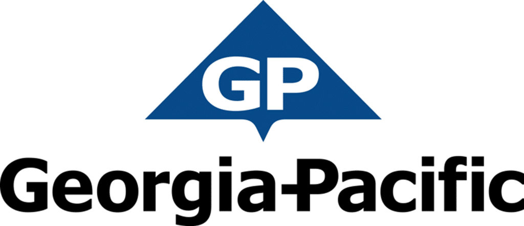Georgia-Pacific logo with a blue triangle containing white GP letters above the black text Georgia-Pacific on a white background.