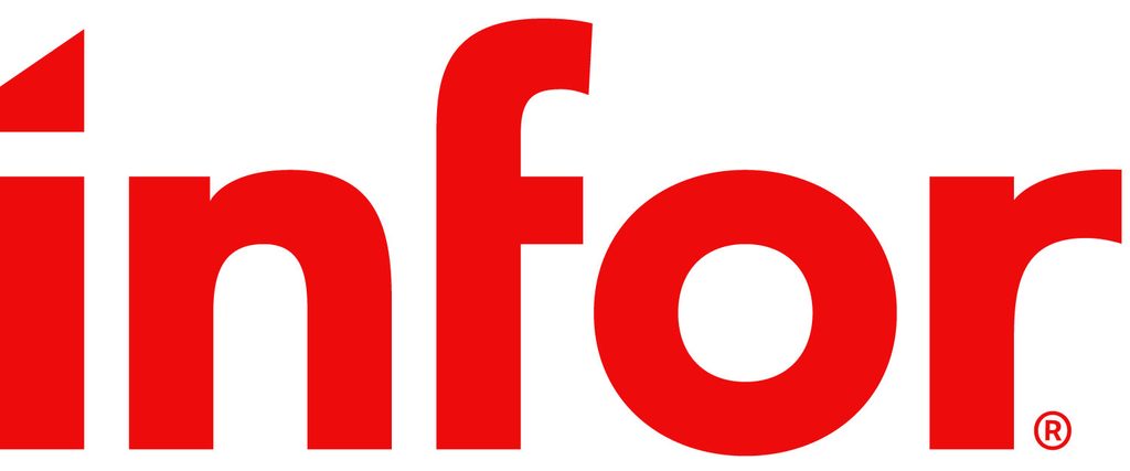 Red lowercase letters spelling infor on a white background, with a stylized design for the dot on the i and clean, bold font.