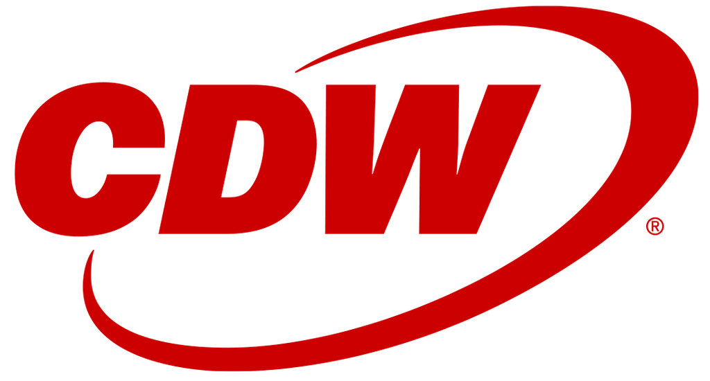 The image shows the CDW logo with bold red letters and a red swoosh circling the letters on a white background.