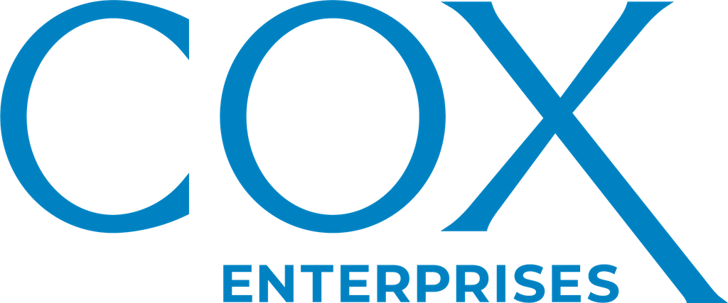 The image shows the Cox Enterprises logo with COX in large blue letters above ENTERPRISES in smaller blue letters.