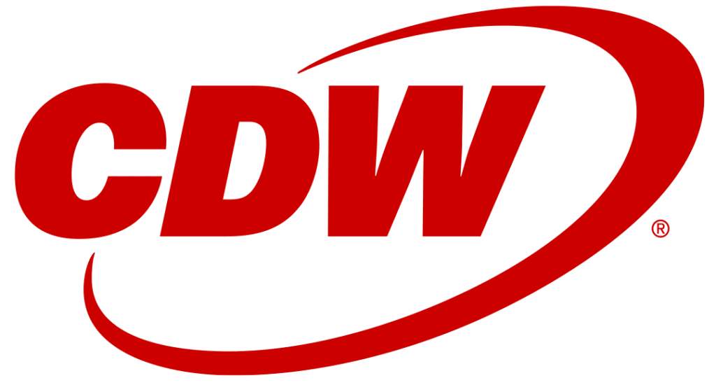 Red CDW text in bold capital letters with a red swoosh encircling the letters on a white background.