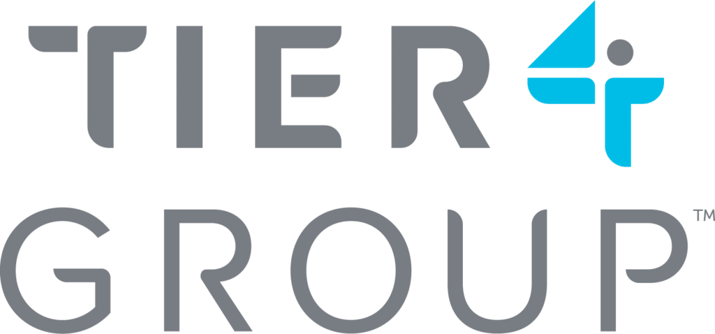 The TIER4 GROUP logo with gray text and a blue abstract symbol resembling a person next to the number 4.