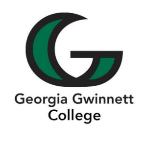 The logo for Georgia Gwinnett College features a bold, stylized green and black G above the college name in black text on a white background.